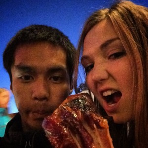 Being funny and eating a famous Disney turkey leg for Thanksgiving dinner!