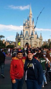 Obligatory picture of my boyfriend and I with Disney ears in front of the castle - that crane thing kinda ruined it though >:(