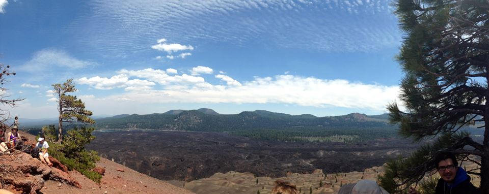 Gorgeous view from the top of the cinder cone - and check out the gravity waves in the sky!