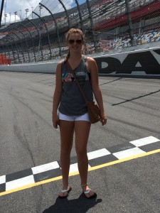 Me standing on the Daytona International Speedway finish line.