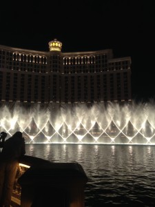 The Bellagio Hotel and Casino and its exceptional front water fountains.