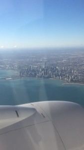 Approach into ORD with the Chicago skyline