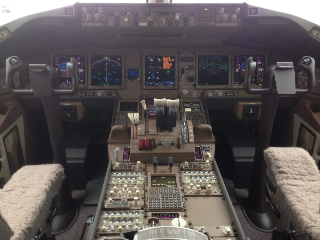 Flight deck of the Boeing 777.