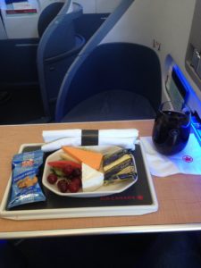 Cheese plate and nuts offered in Business Class from Montreal to Toronto.