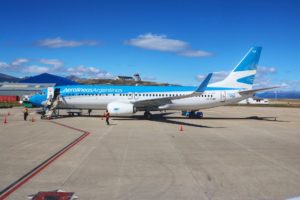 Boeing 737-800 of Aerolineas Argentinas at Ushuaia airport, the world's southernmost airport. 